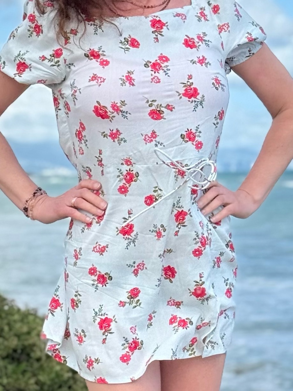 ASOS Light Blue Mini Dress with Pink Rose Print